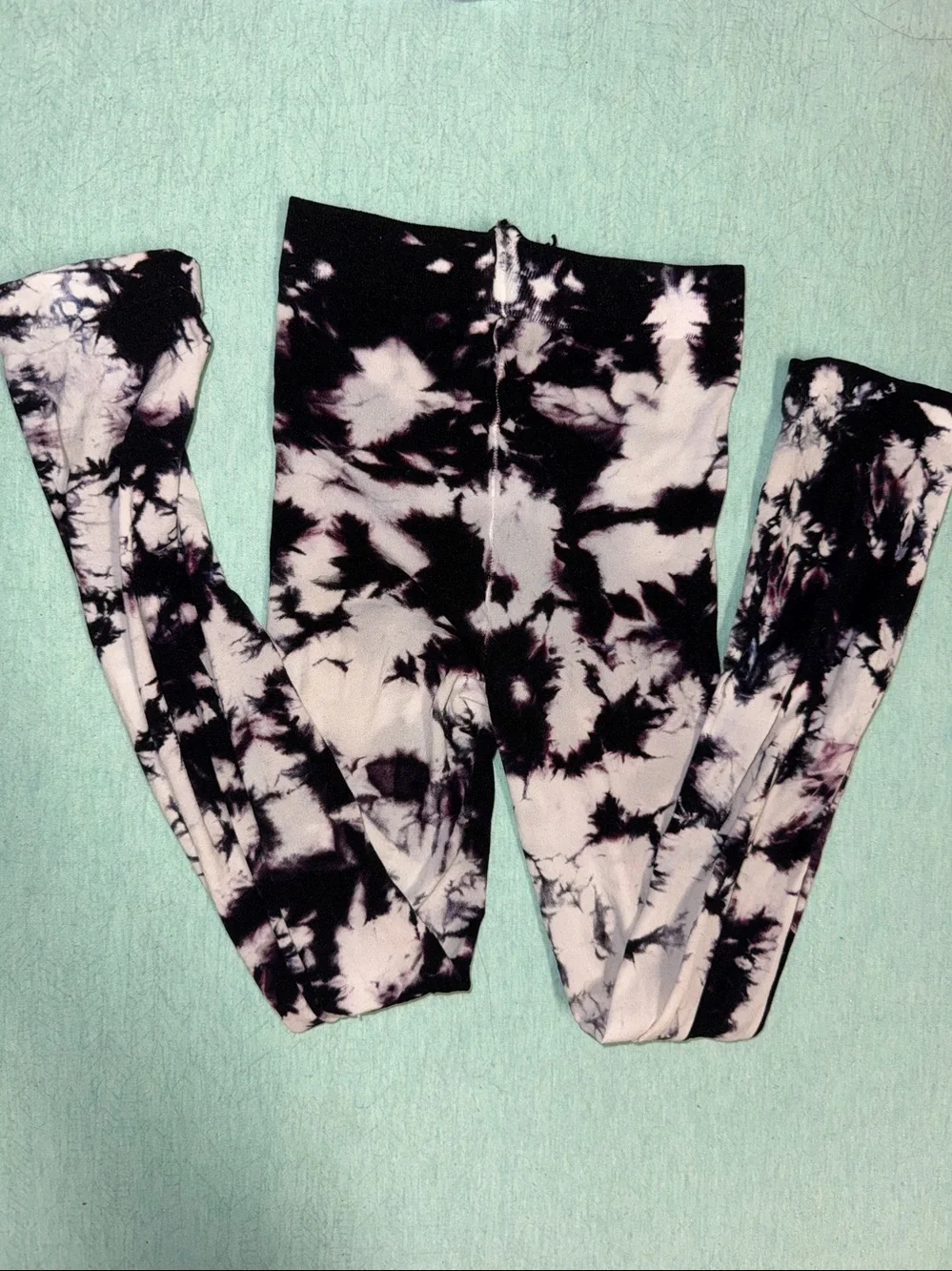 Cream and black pattern tie-dye footless tights NWOT